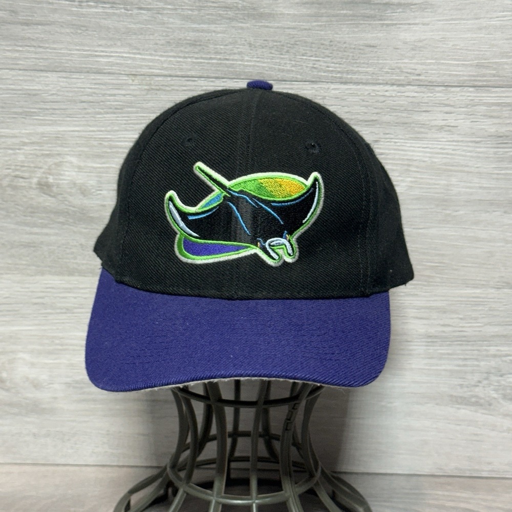 Vintage Tampa Bay Devil Rays Hat Snapback Twins Enterprise MLB Black Purple 90s